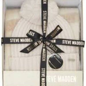 Steve Madden Ivory Knit Hat and Scarf Set